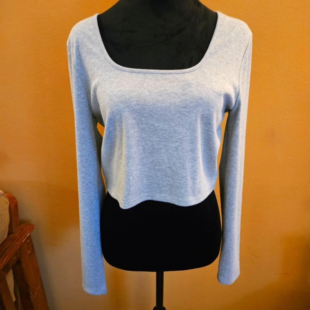 Calvin Klein Gray Fitted Crop Blouse